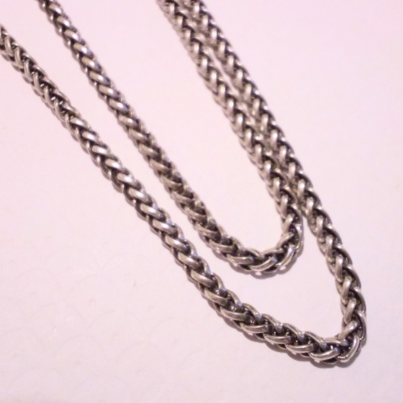 Long Heavy Silver Tone Wheat Chain - Picture 4 of 6